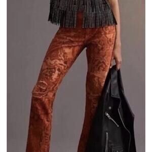 Pilcro Anthro Slim Boyfriend Crop Jeans Orange Motif Distressed Oversized Sz 27